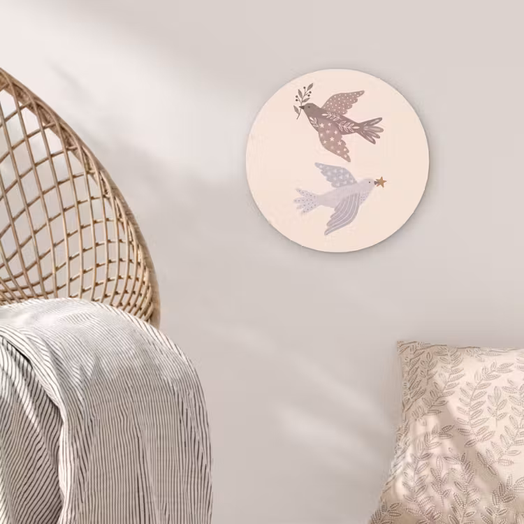Glasbild Rund - Vogel – Beeren – Natur – Modern – Beige — 5