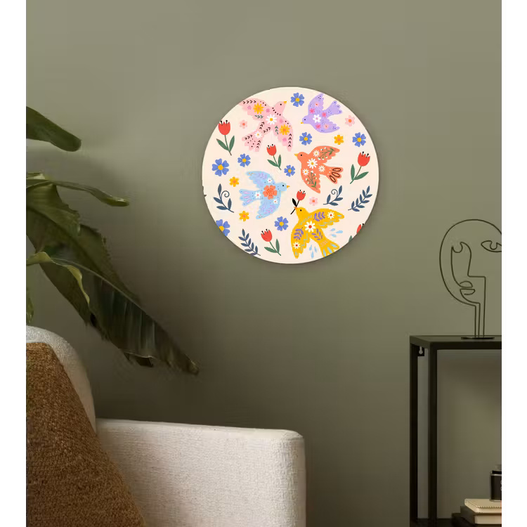 Glasbild Rund - Vögel – Blumen – Folk – Bunt – Tiere — 3