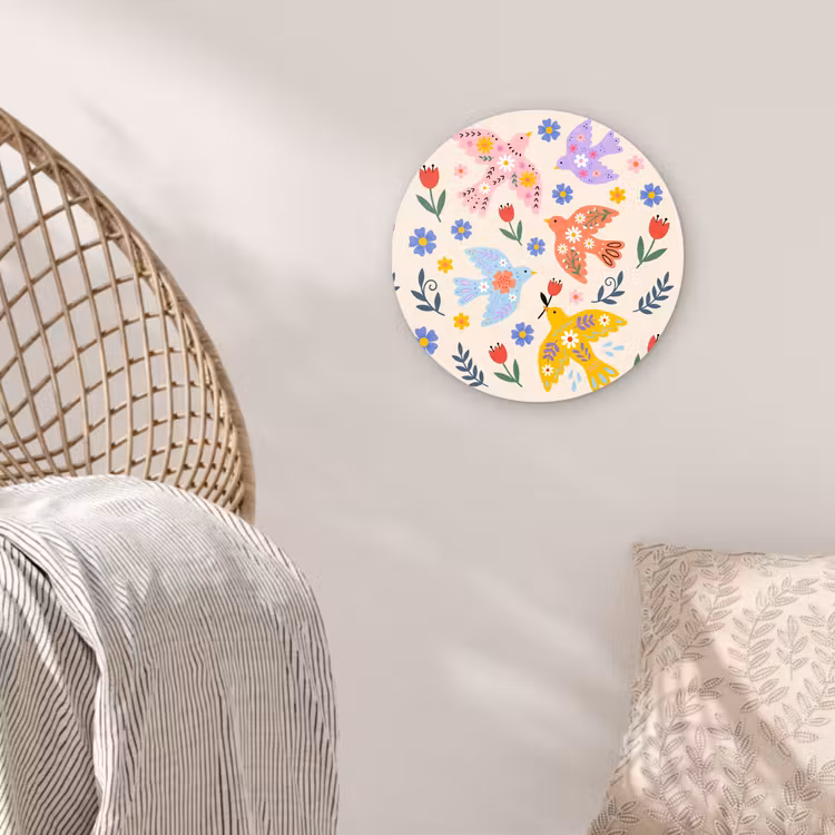 Glasbild Rund - Vögel – Blumen – Folk – Bunt – Tiere — 5