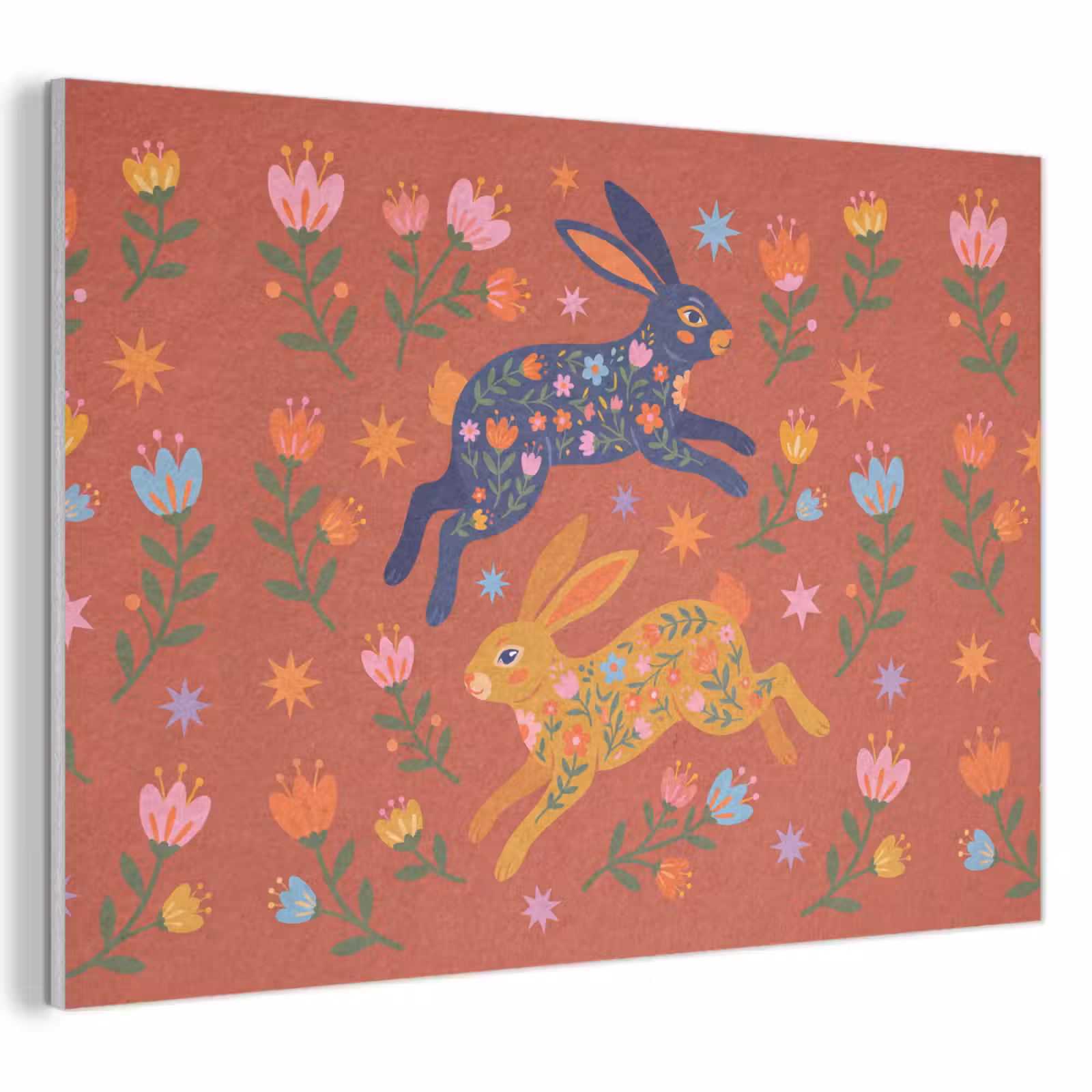 Akustikbild - Kaninchen – Blumen – Volkskunst – Farbenfroh – Tiere — 1