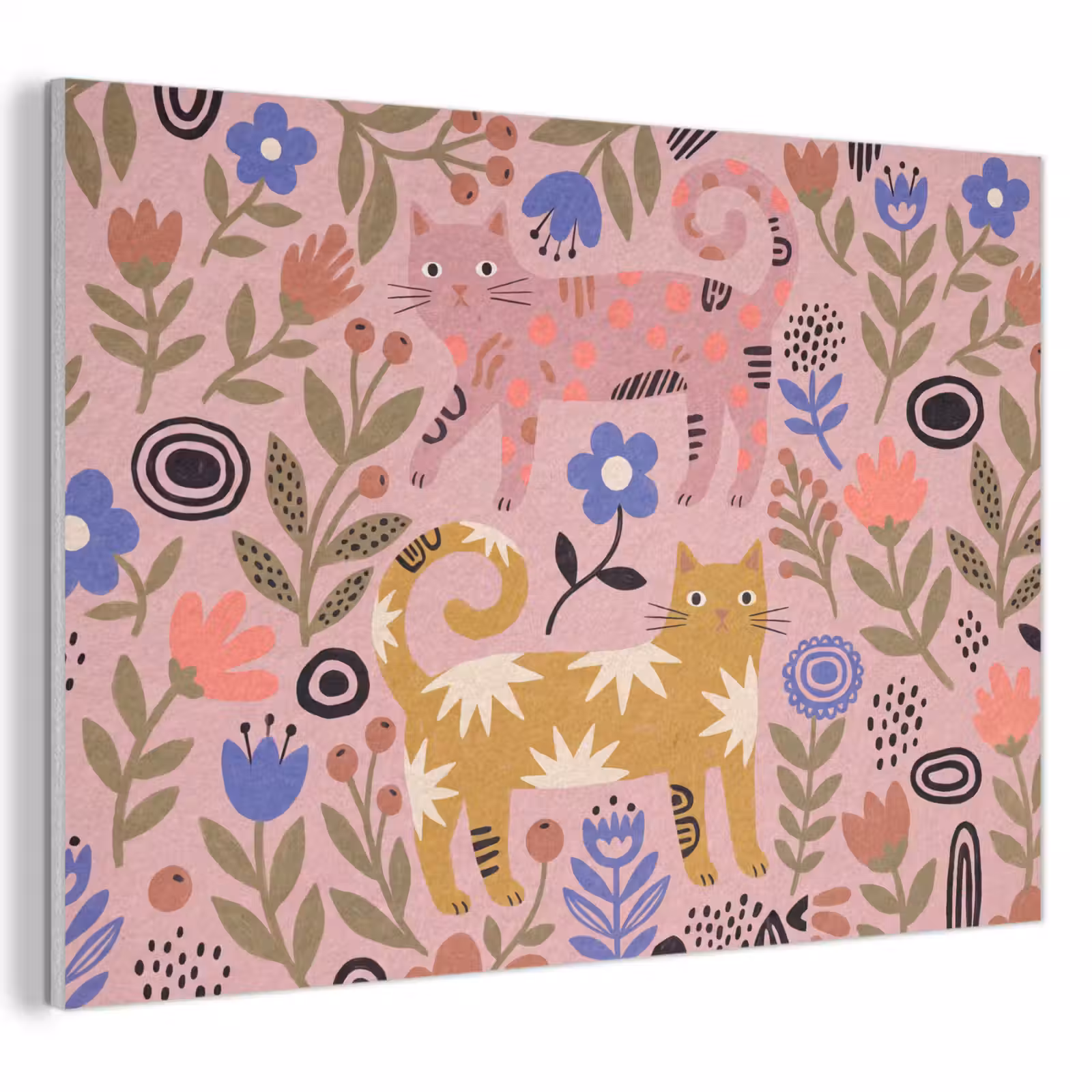 Akustikbild - Katze – Blumen – Tiere – Modern – Rosa — 1