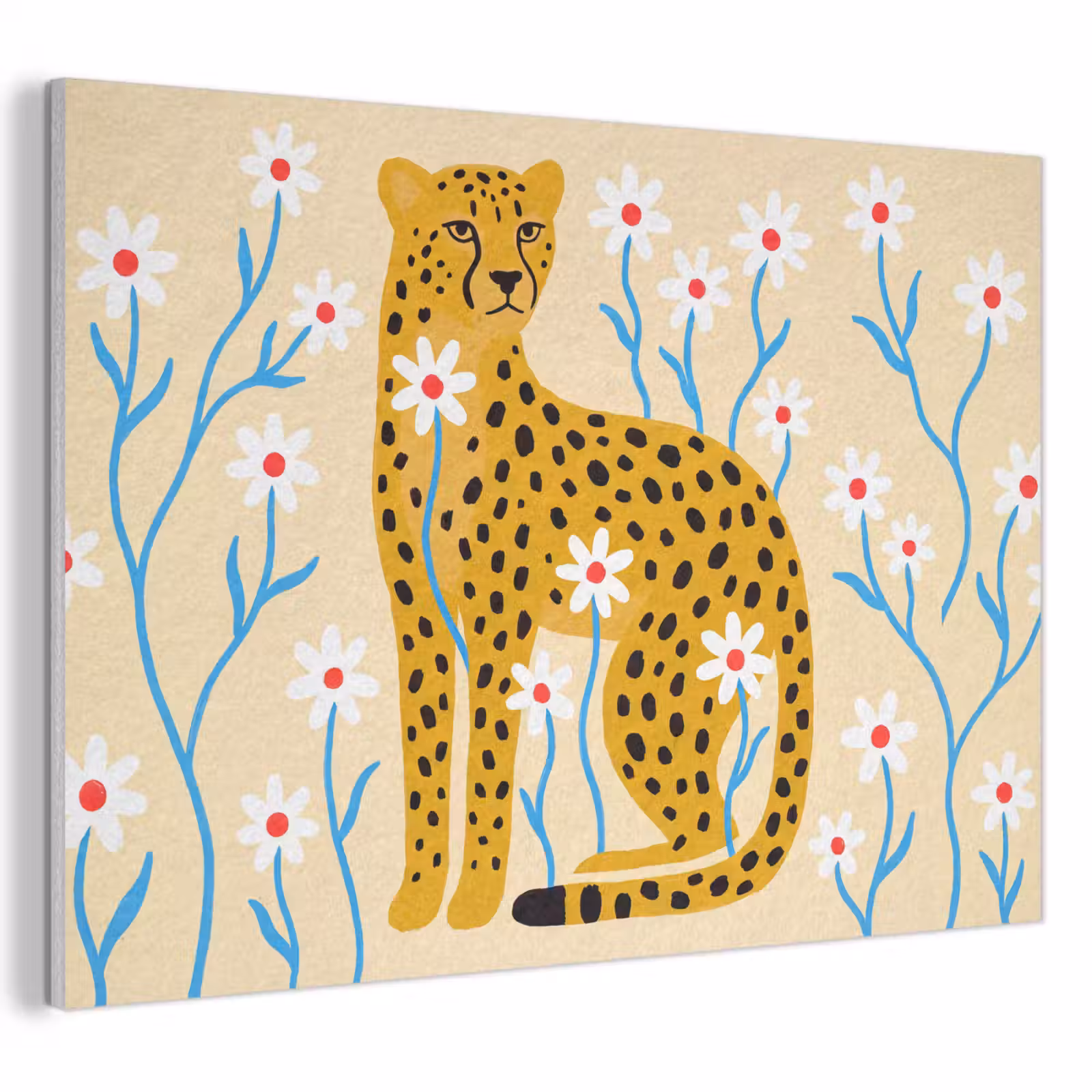 Akustikbild - Tiere – Gepard – Blumen – Modern – Gelb — 1
