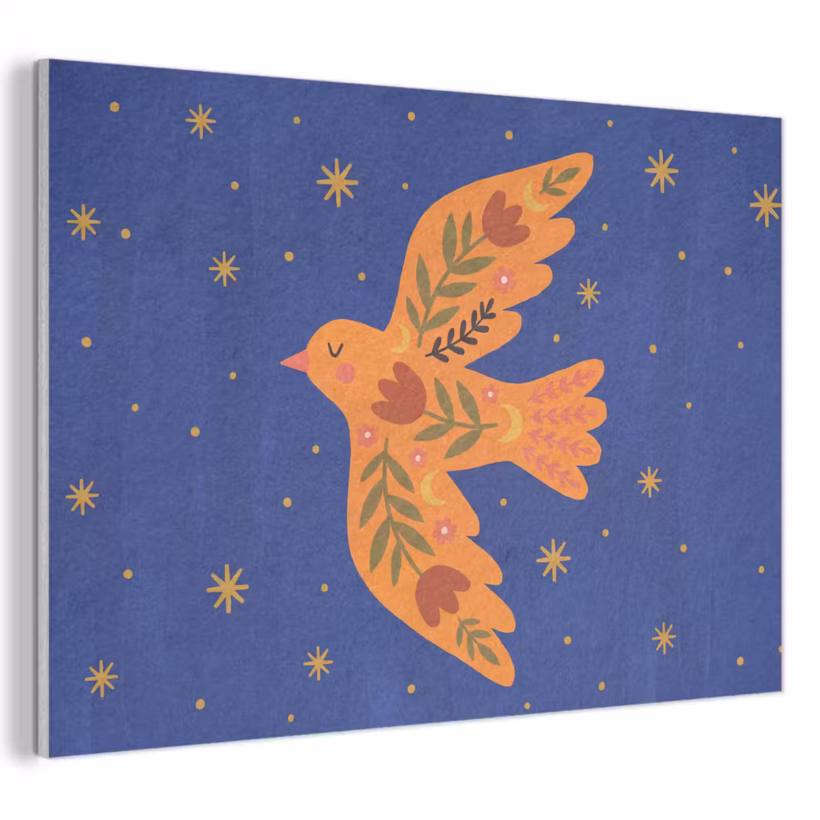 Akustikbild - Vogel – Blumen – Dekorativ – Orange – Blau — 1