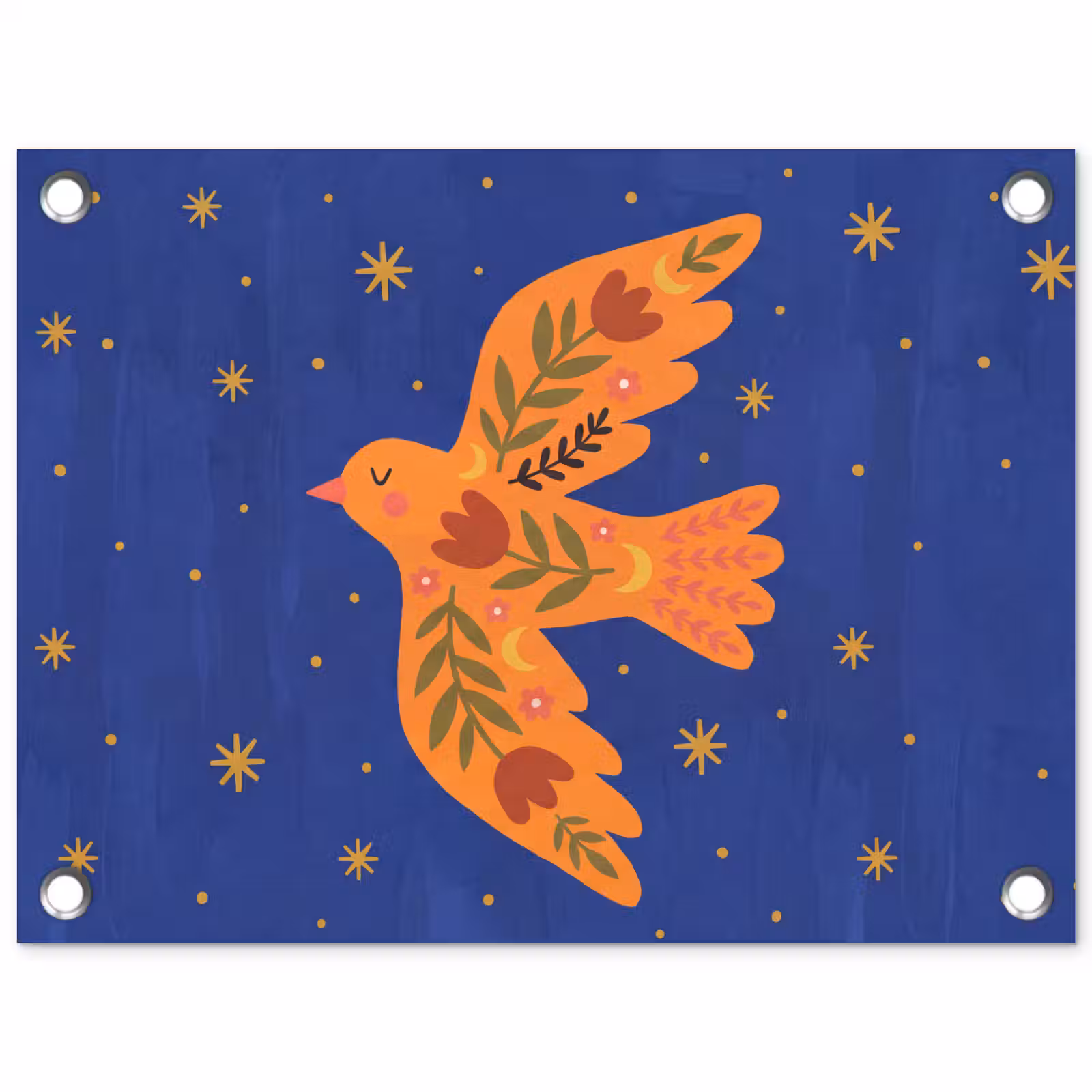 Gartenposter - Vogel – Blumen – Dekorativ – Orange – Blau — 1