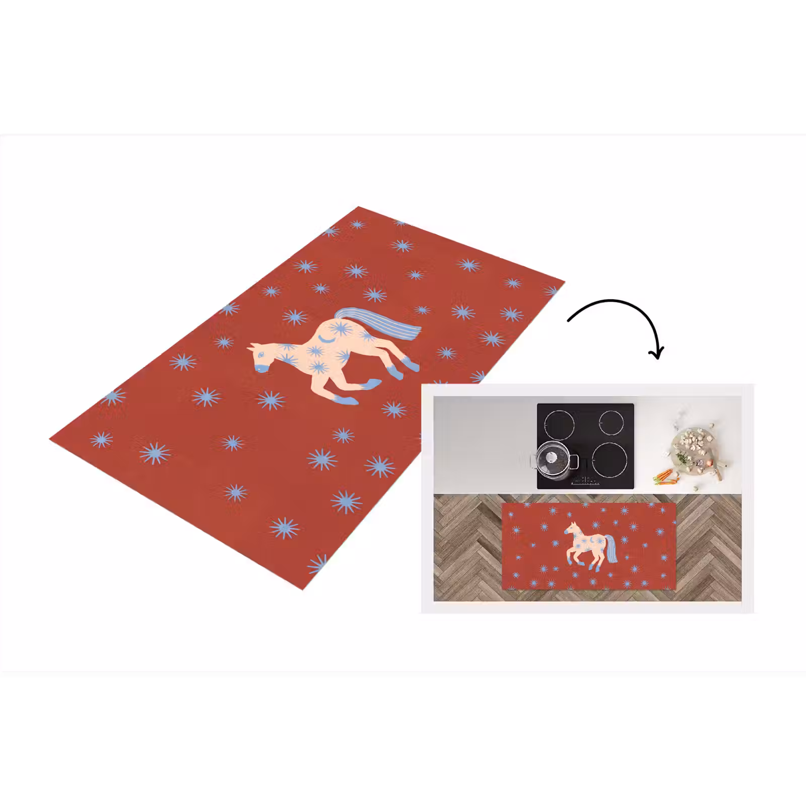 Küchenläufer - Tiere – Sterne – Mond – Abstrakt – Rot — 1