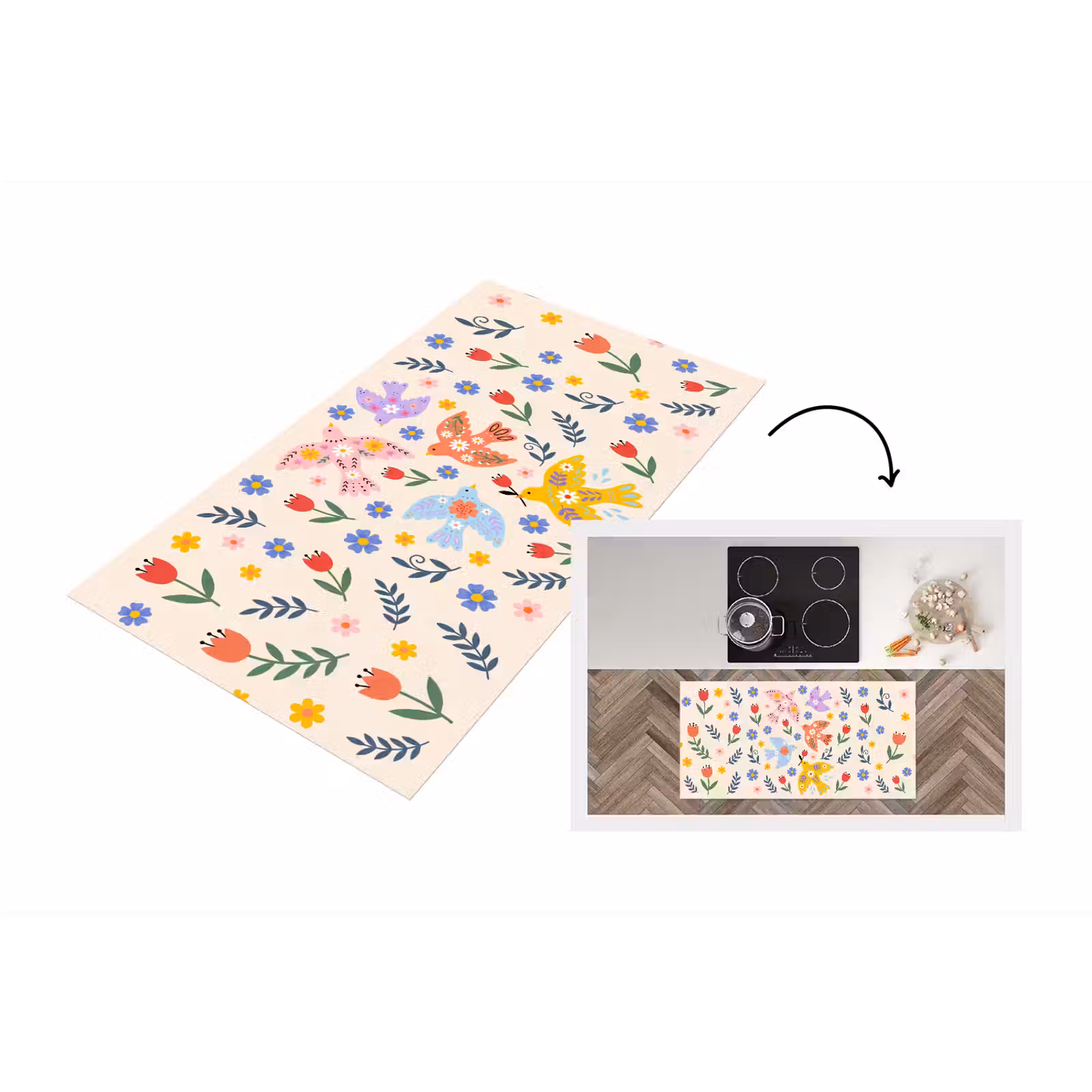 Küchenläufer - Vögel – Blumen – Folk – Bunt – Tiere — 1
