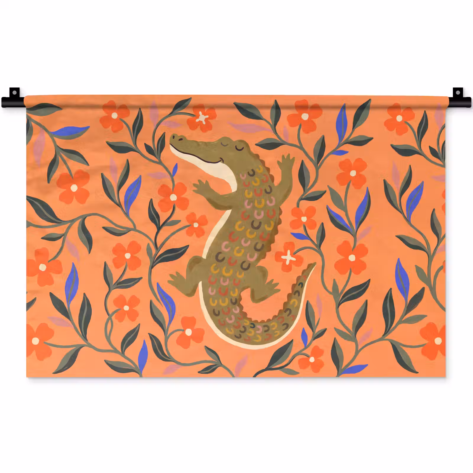 Wandteppich - Tiere – Blumen – Orange – Illustration – Natur — 1