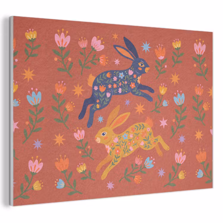 Akustikbild - Kaninchen – Blumen – Volkskunst – Farbenfroh – Tiere — 1