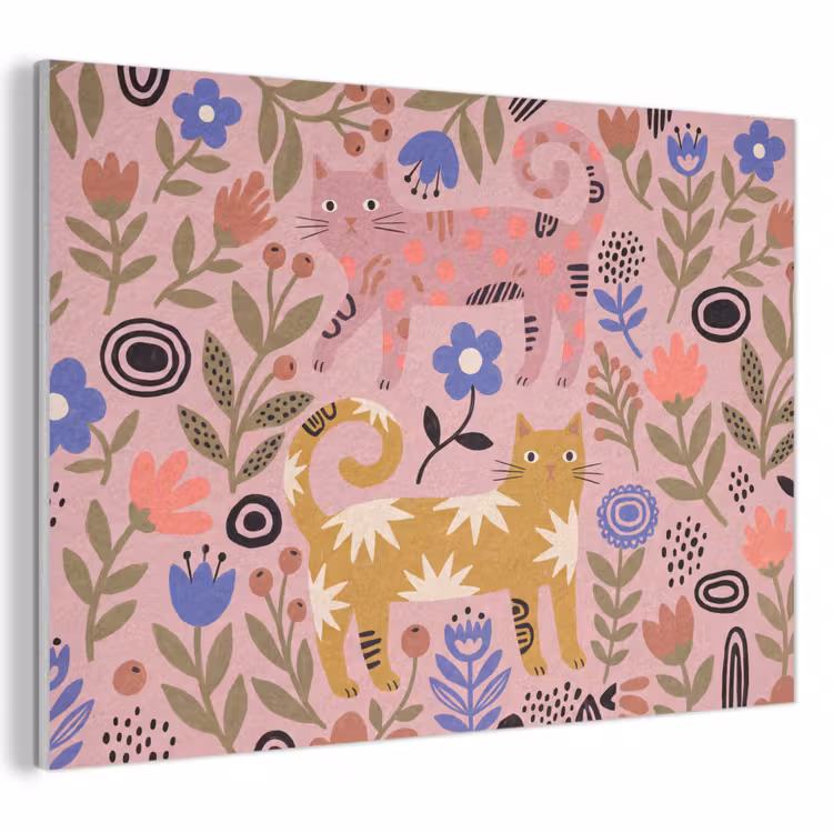 Akustikbild - Katze – Blumen – Tiere – Modern – Rosa — 1
