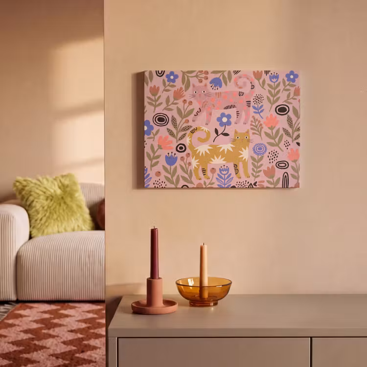 Akustikbild - Katze – Blumen – Tiere – Modern – Rosa — 2