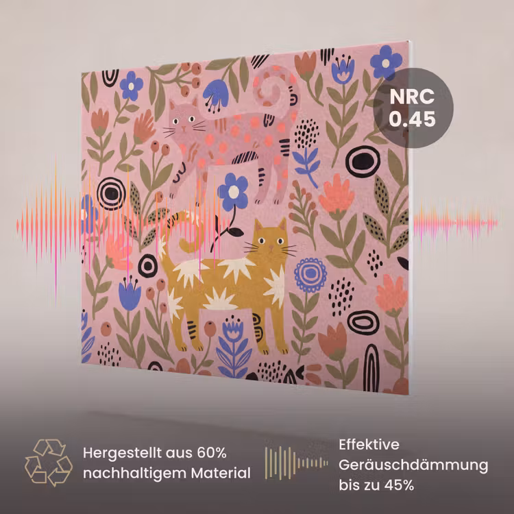 Akustikbild - Katze – Blumen – Tiere – Modern – Rosa — 3