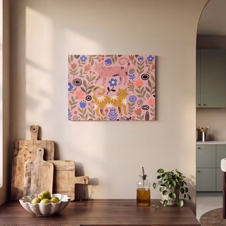 Akustikbild - Katze – Blumen – Tiere – Modern – Rosa — 4