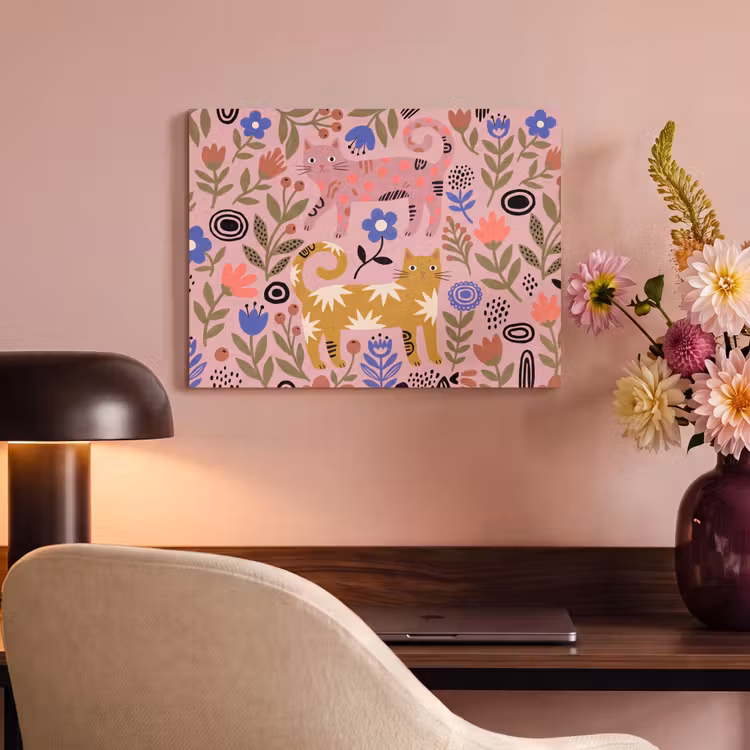 Akustikbild - Katze – Blumen – Tiere – Modern – Rosa — 6