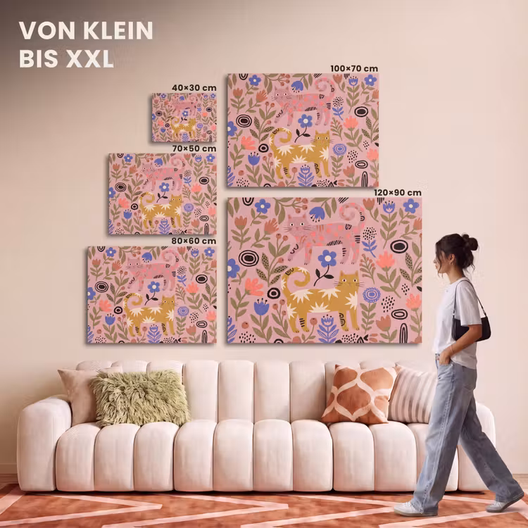 Akustikbild - Katze – Blumen – Tiere – Modern – Rosa — 7