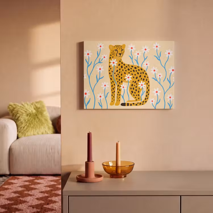Akustikbild - Tiere – Gepard – Blumen – Modern – Gelb — 2