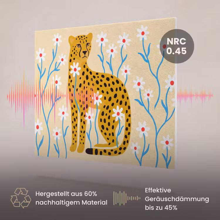 Akustikbild - Tiere – Gepard – Blumen – Modern – Gelb — 3