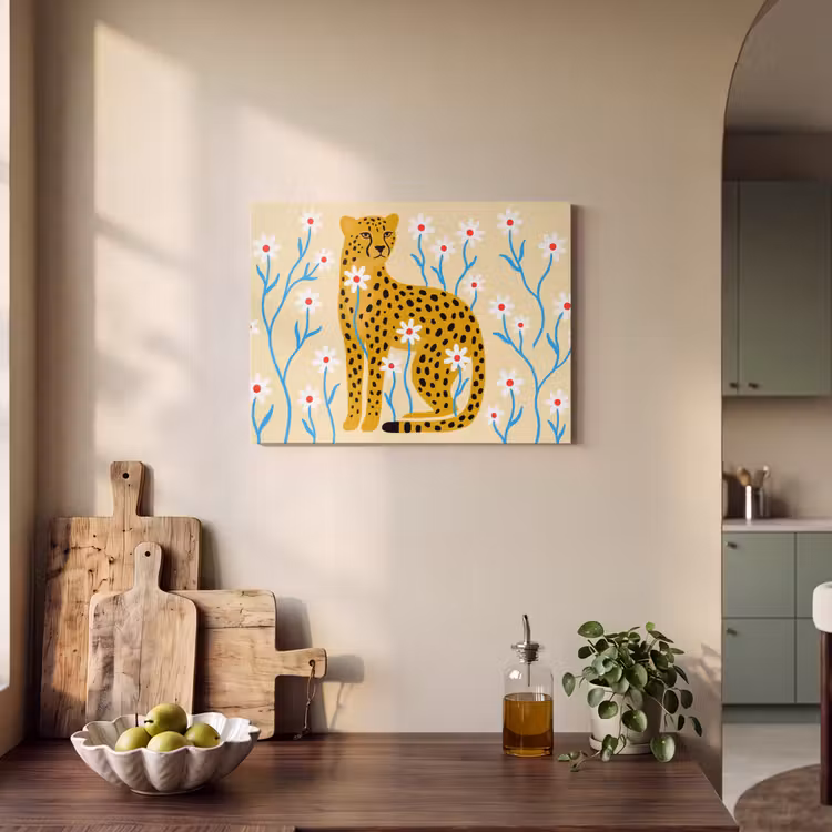 Akustikbild - Tiere – Gepard – Blumen – Modern – Gelb — 4
