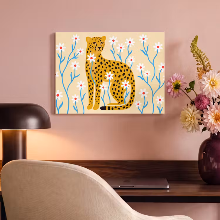 Akustikbild - Tiere – Gepard – Blumen – Modern – Gelb — 6