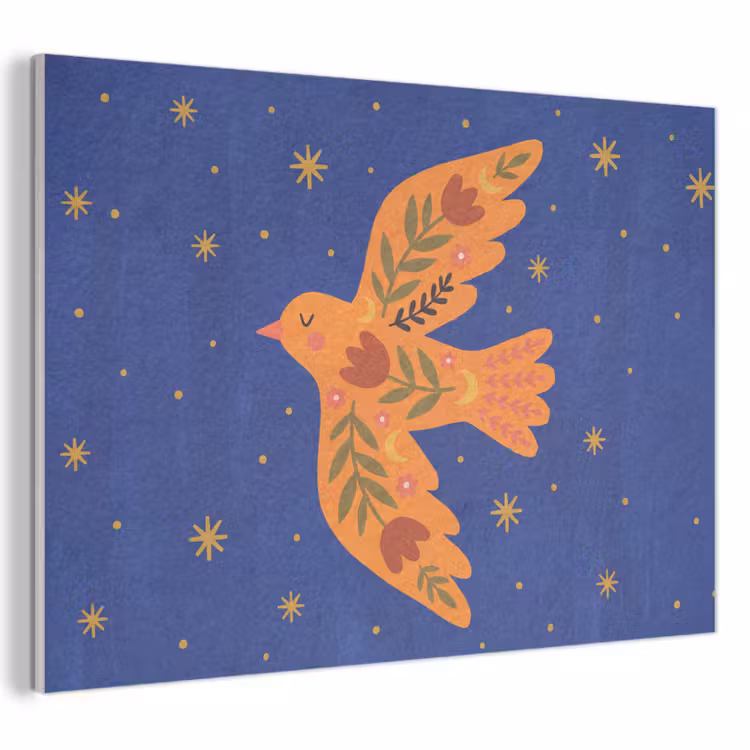 Akustikbild - Vogel – Blumen – Dekorativ – Orange – Blau — 1