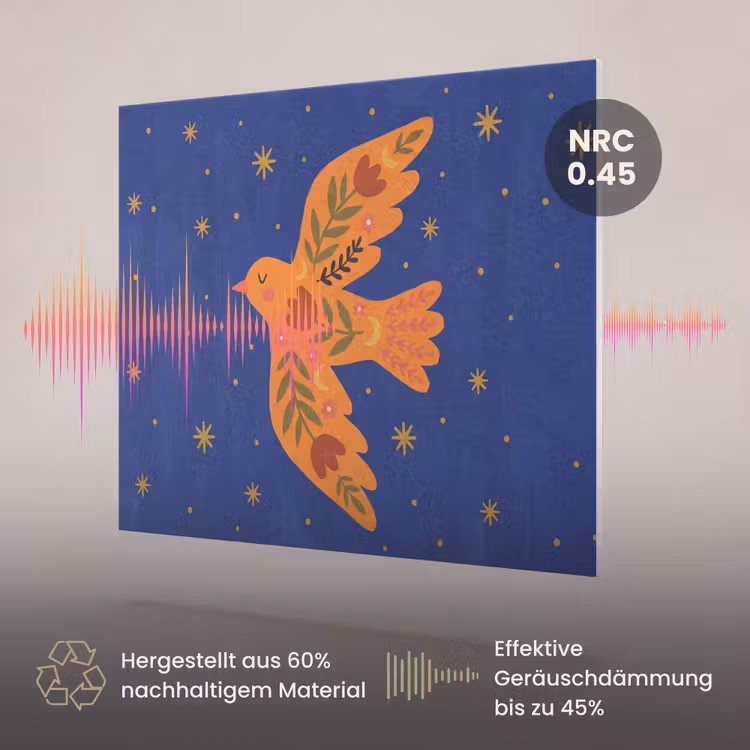 Akustikbild - Vogel – Blumen – Dekorativ – Orange – Blau — 3