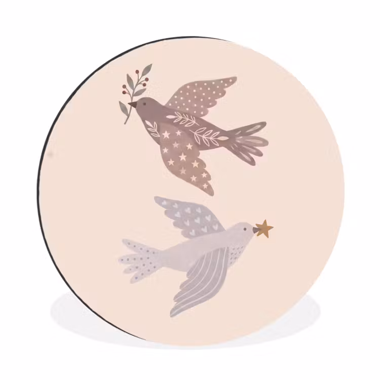 Alu-Dibond-Bild Rund - Vogel – Beeren – Natur – Modern – Beige — 1