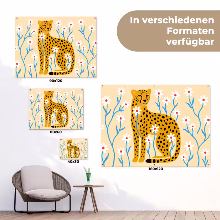Gartenposter - Tiere – Gepard – Blumen – Modern – Gelb — 6