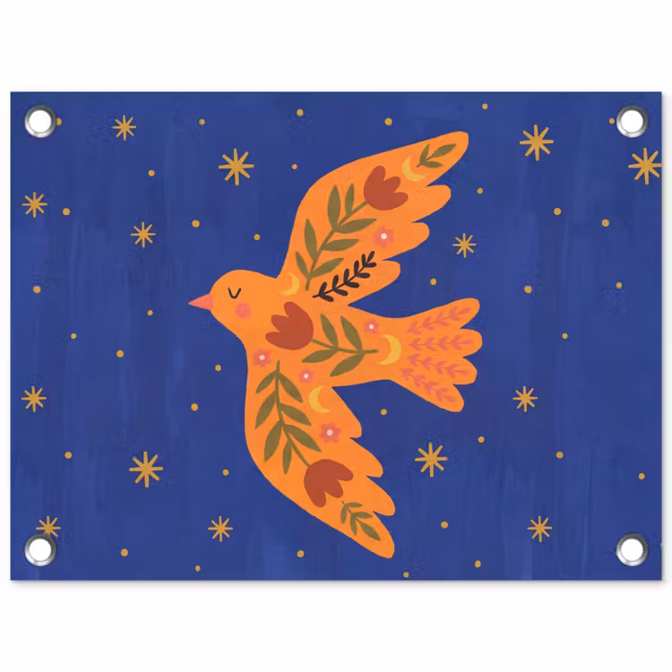 Gartenposter - Vogel – Blumen – Dekorativ – Orange – Blau — 1