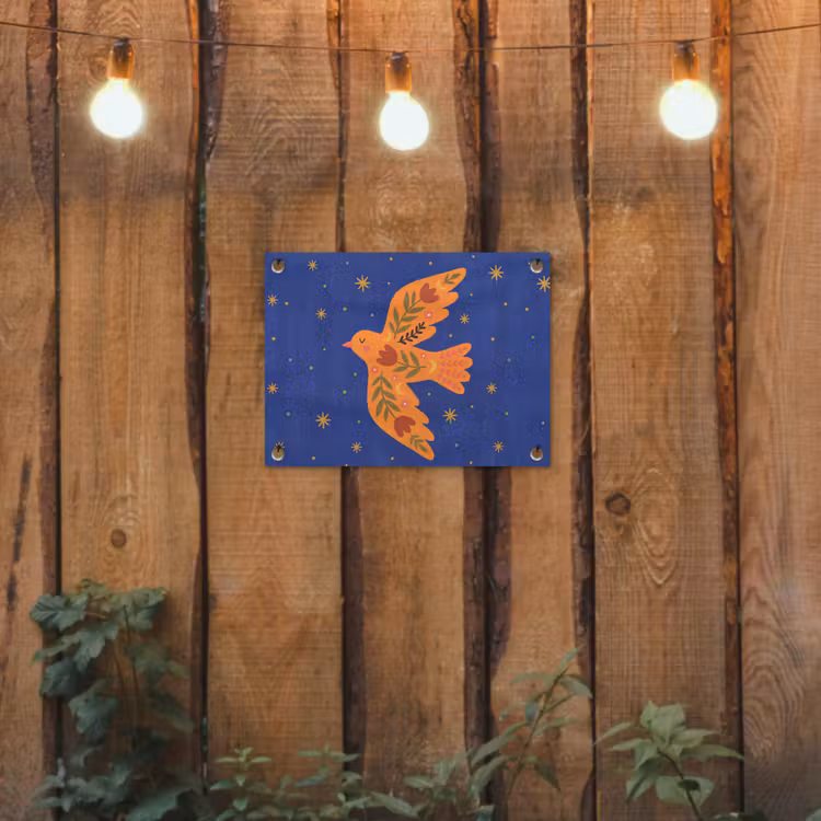 Gartenposter - Vogel – Blumen – Dekorativ – Orange – Blau — 2