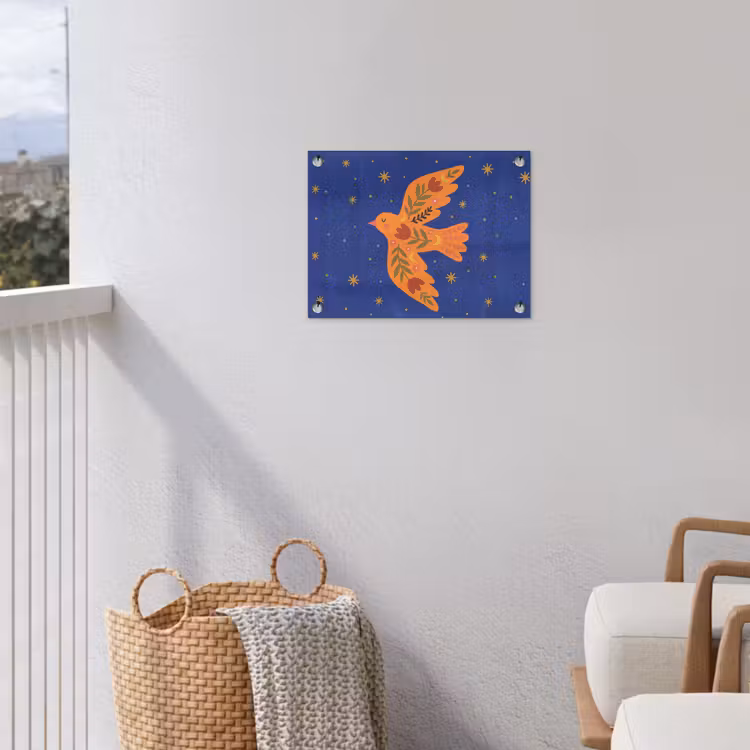 Gartenposter - Vogel – Blumen – Dekorativ – Orange – Blau — 5