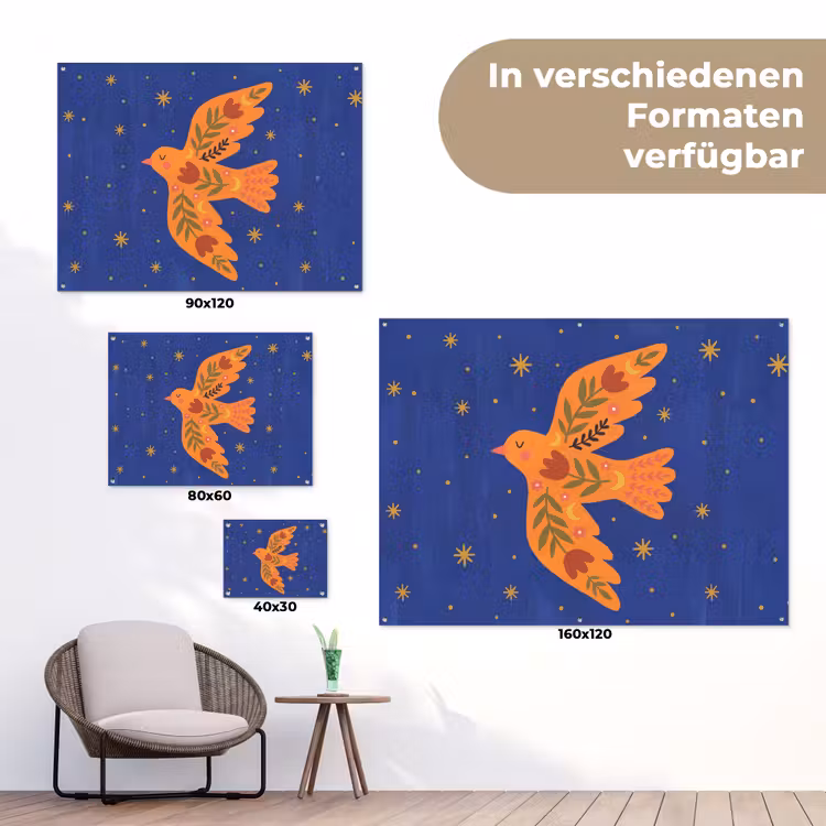 Gartenposter - Vogel – Blumen – Dekorativ – Orange – Blau — 6