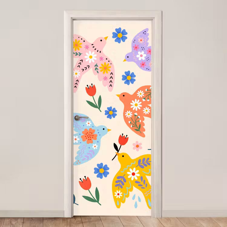 Türtapete - Vögel – Blumen – Folk – Bunt – Tiere — 1