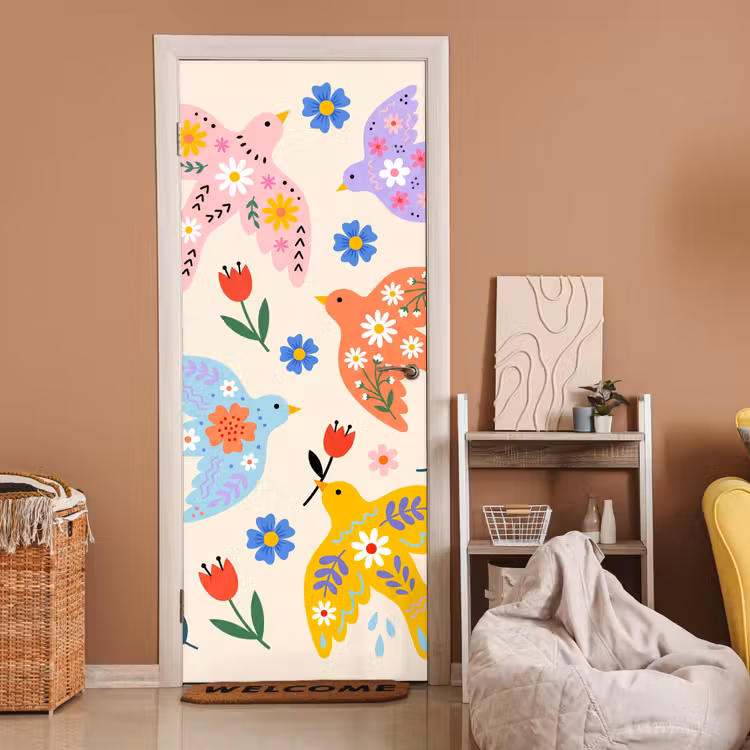 Türtapete - Vögel – Blumen – Folk – Bunt – Tiere — 2