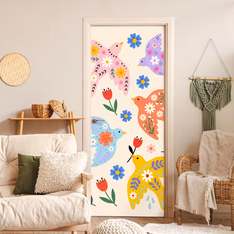Türtapete - Vögel – Blumen – Folk – Bunt – Tiere — 3