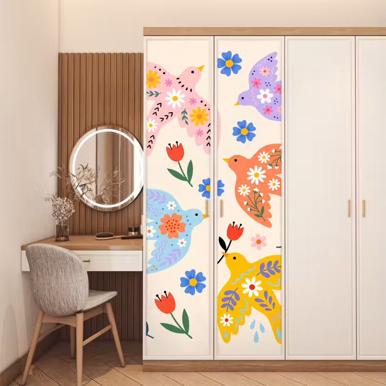 Türtapete - Vögel – Blumen – Folk – Bunt – Tiere — 4