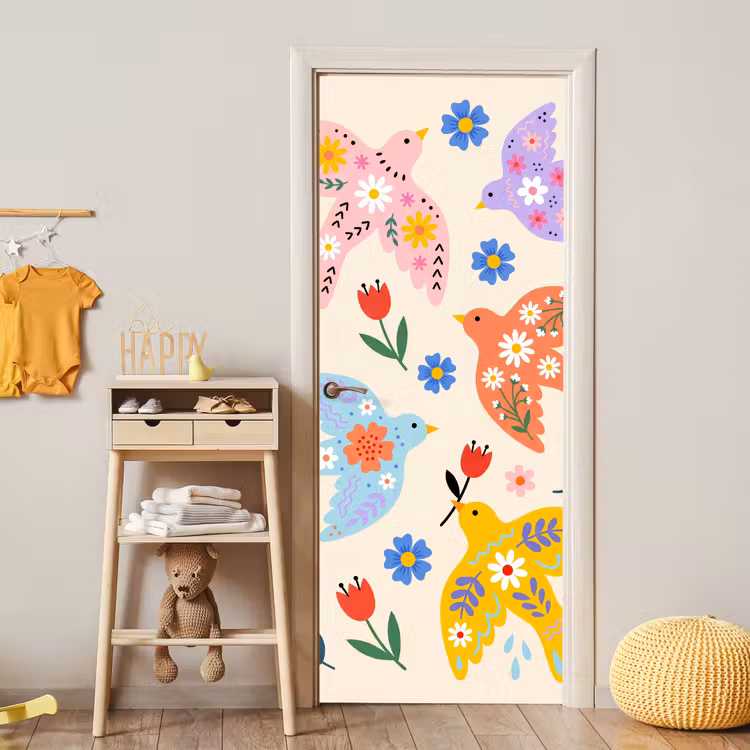 Türtapete - Vögel – Blumen – Folk – Bunt – Tiere — 5