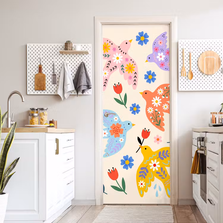 Türtapete - Vögel – Blumen – Folk – Bunt – Tiere — 6