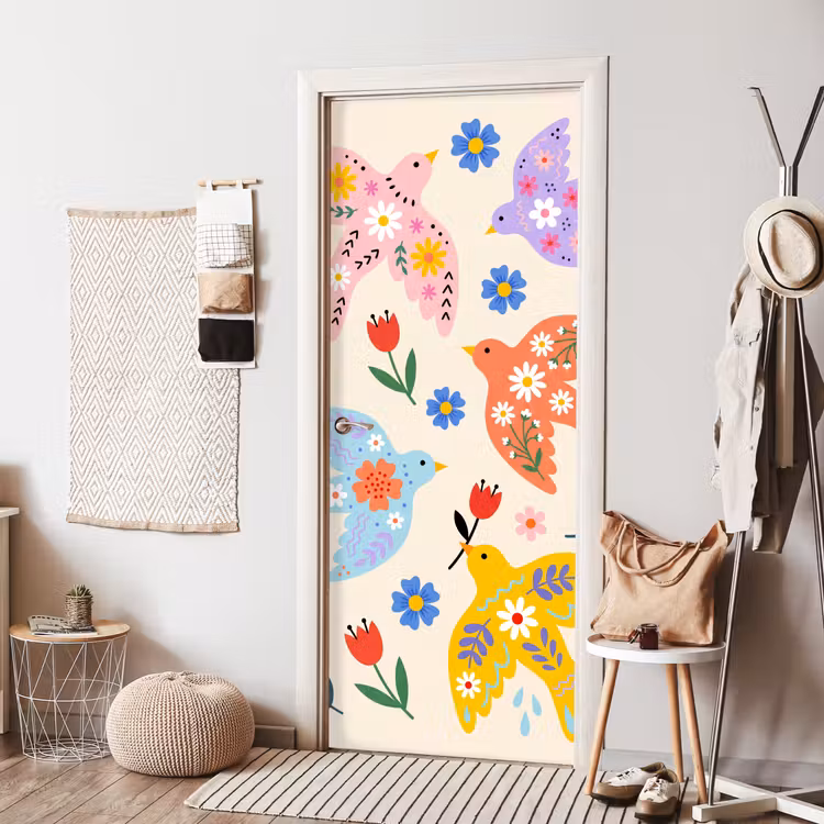 Türtapete - Vögel – Blumen – Folk – Bunt – Tiere — 7