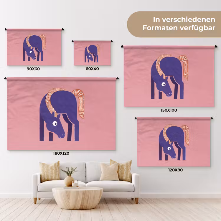 Wandteppich - Pferd – Abstrakt – Tiere – Modern – Blau — 8