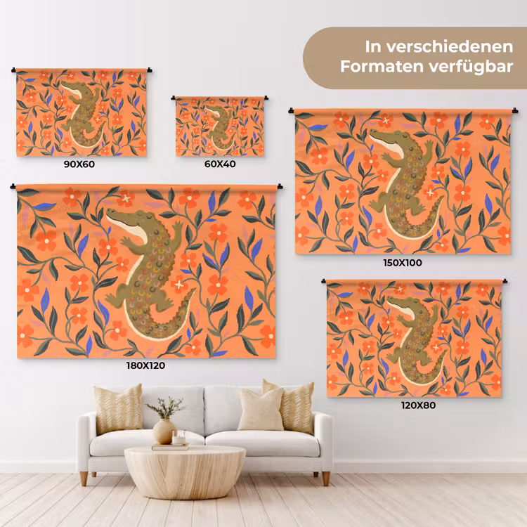Wandteppich - Tiere – Blumen – Orange – Illustration – Natur — 8