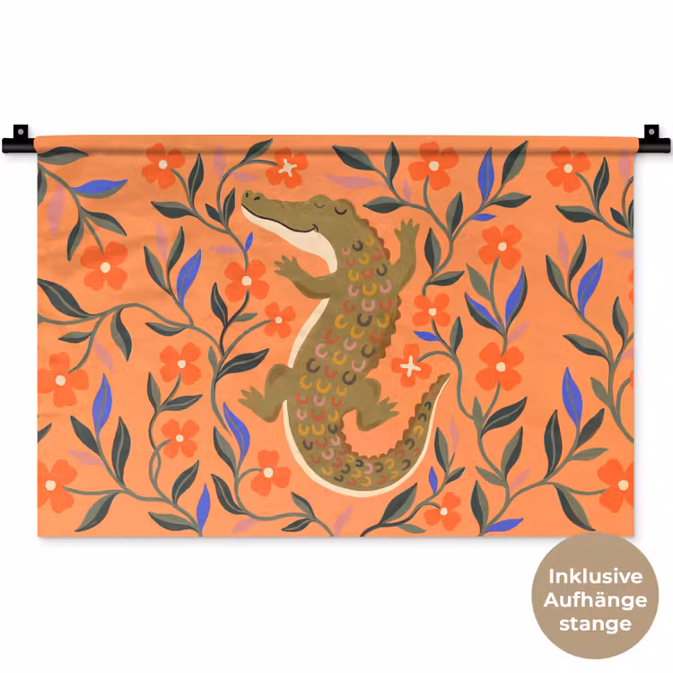 Wandteppich - Tiere – Blumen – Orange – Illustration – Natur — 9
