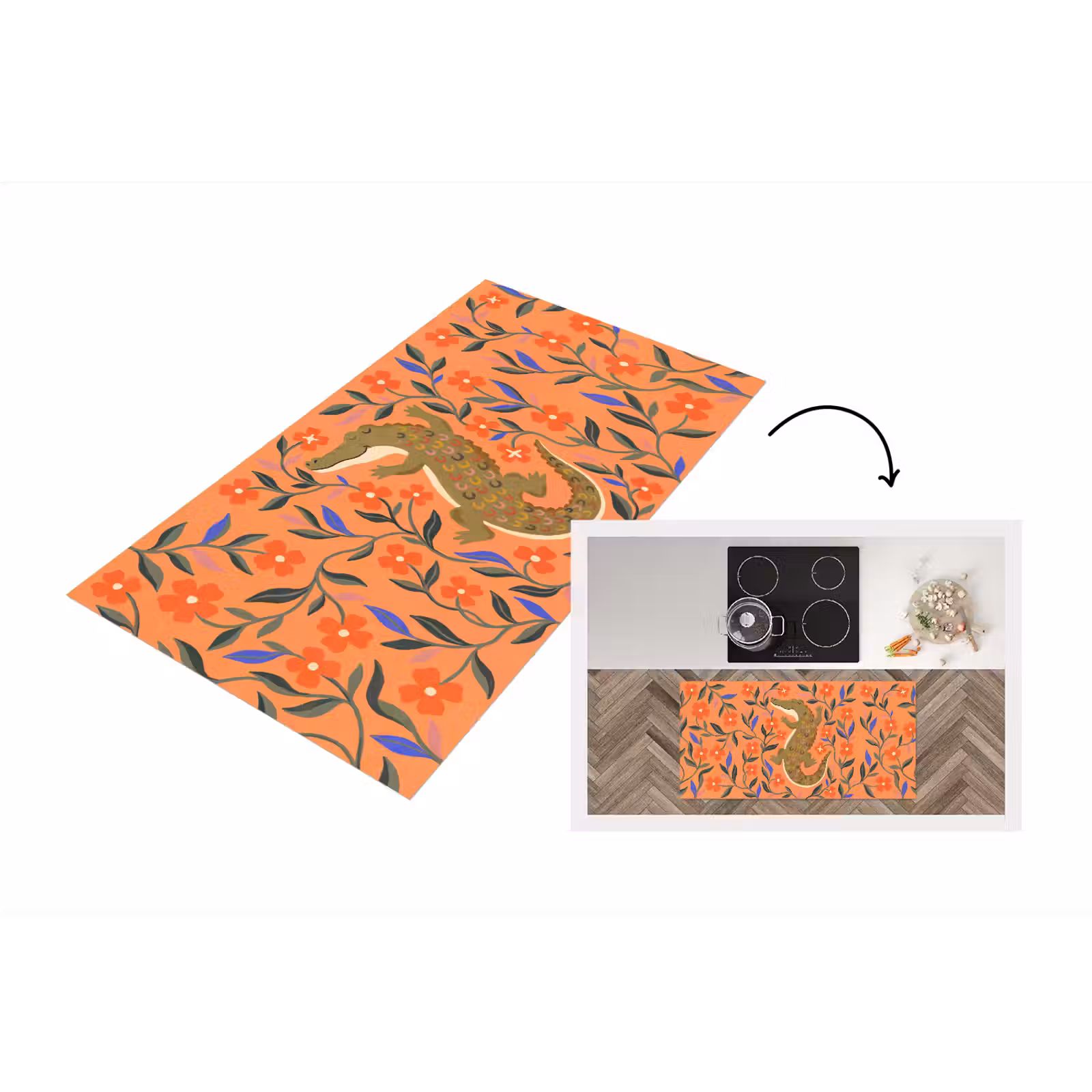 Küchenläufer - Tiere – Blumen – Orange – Illustration – Natur — 1