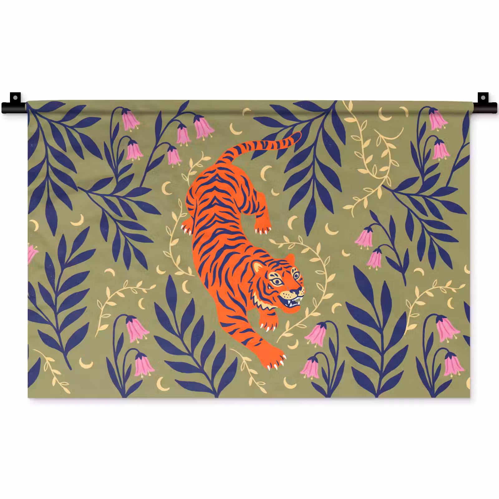 Wandteppich - Tiger – Blätter – Tiere – Illustration – Orange — 1