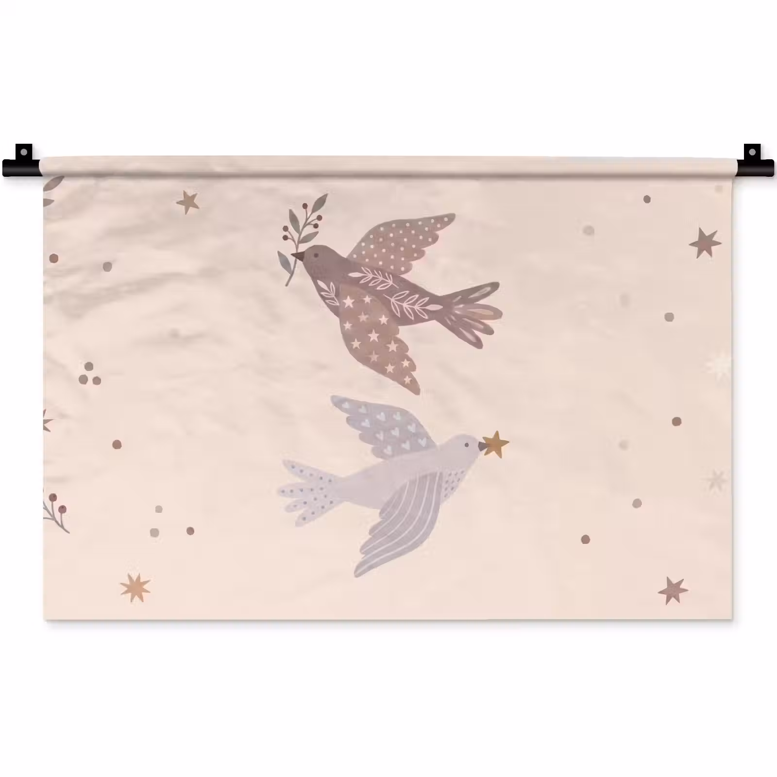 Wandteppich - Vogel – Beeren – Natur – Modern – Beige — 1