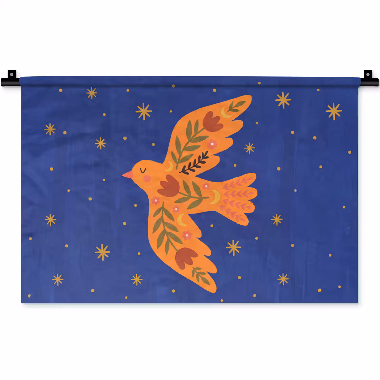 Wandteppich - Vogel – Blumen – Dekorativ – Orange – Blau — 1