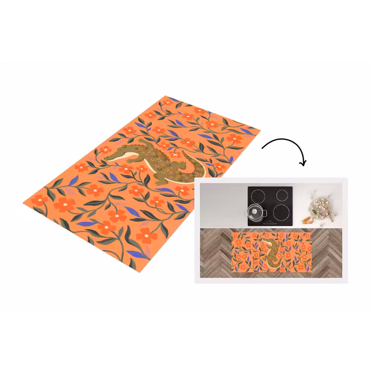 Küchenläufer - Tiere – Blumen – Orange – Illustration – Natur — 1