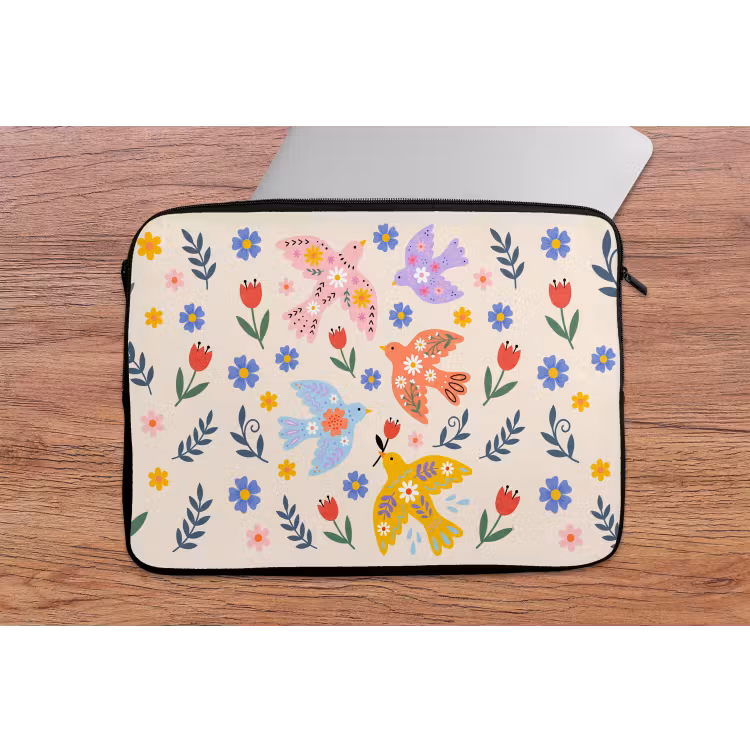 Laptop hülle - Vögel – Blumen – Folk – Bunt – Tiere — 2