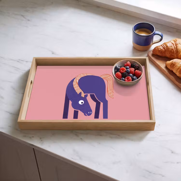 Tablett - Pferd – Abstrakt – Tiere – Modern – Blau — 4