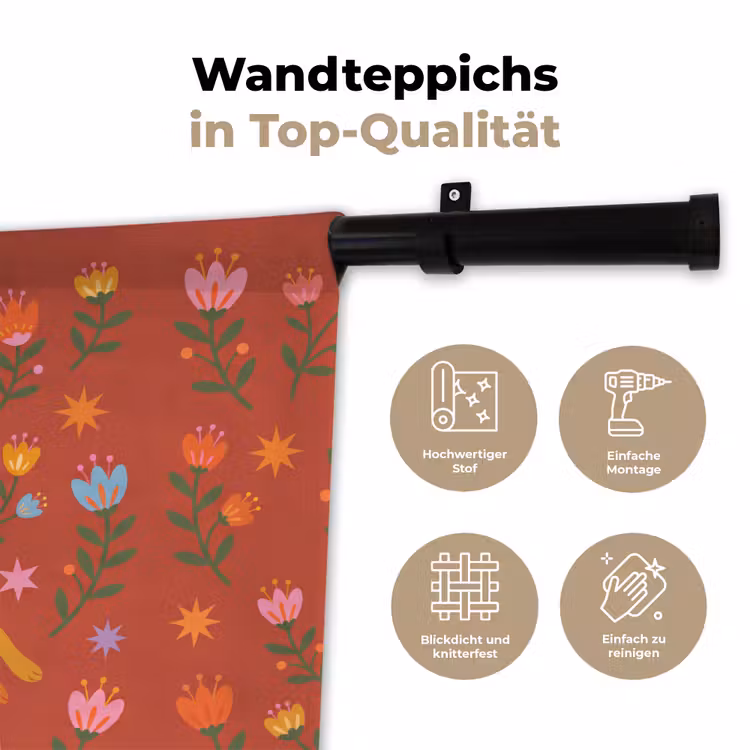 Wandteppich - Kaninchen – Blumen – Volkskunst – Farbenfroh – Tiere — 7