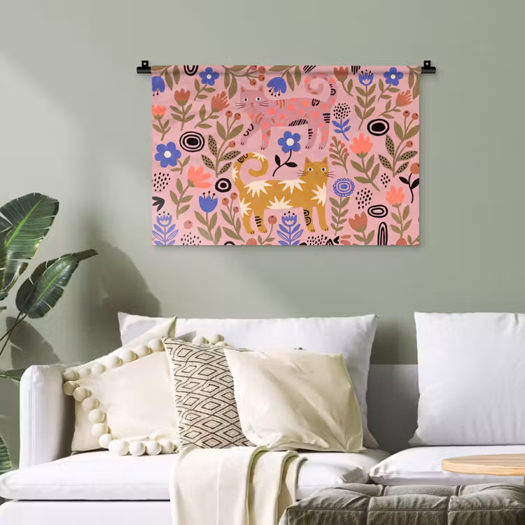 Wandteppich - Katze – Blumen – Tiere – Modern – Rosa — 4