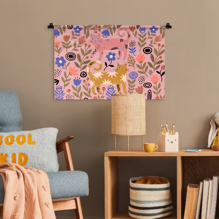 Wandteppich - Katze – Blumen – Tiere – Modern – Rosa — 5